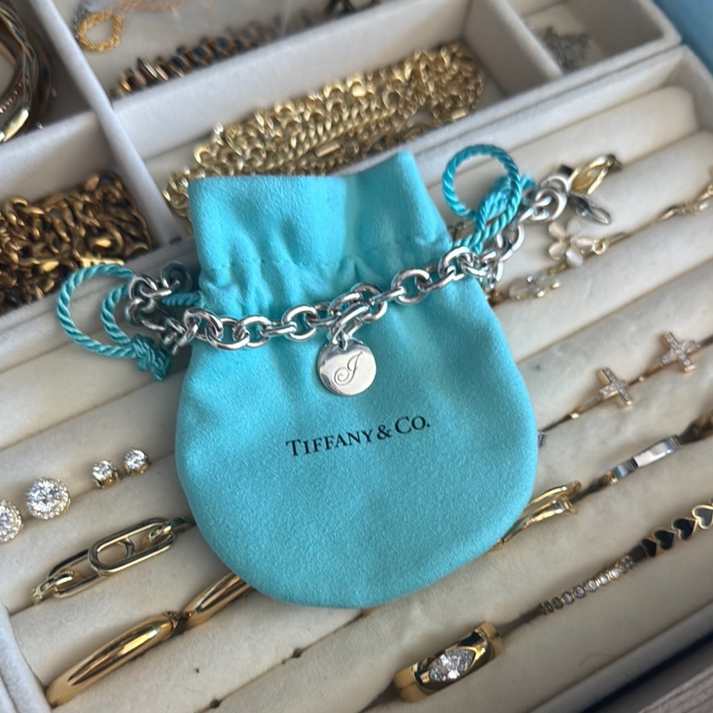 Tiffany & Co. Silver Charm Bracelet in Signature Blue